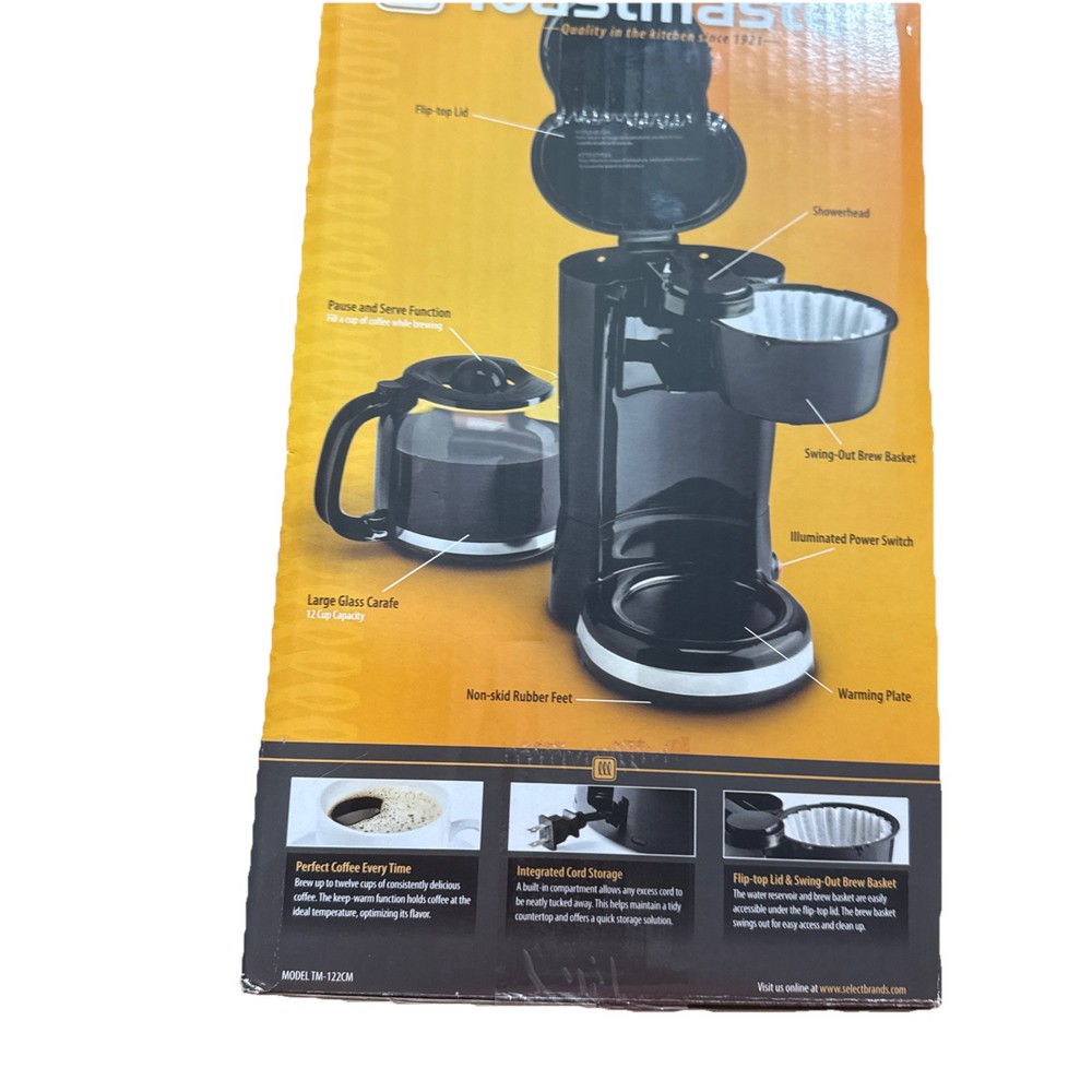 Toastmaster 12 Cup Drip Coffee Maker TM-122CM Black Programmable +1-4 Cup Option