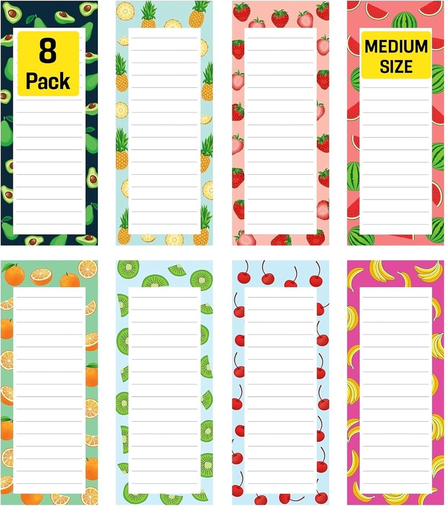 Bulk Pack of 8  Magnetic Notepads – Fruit Designs for Easy Note-Taking