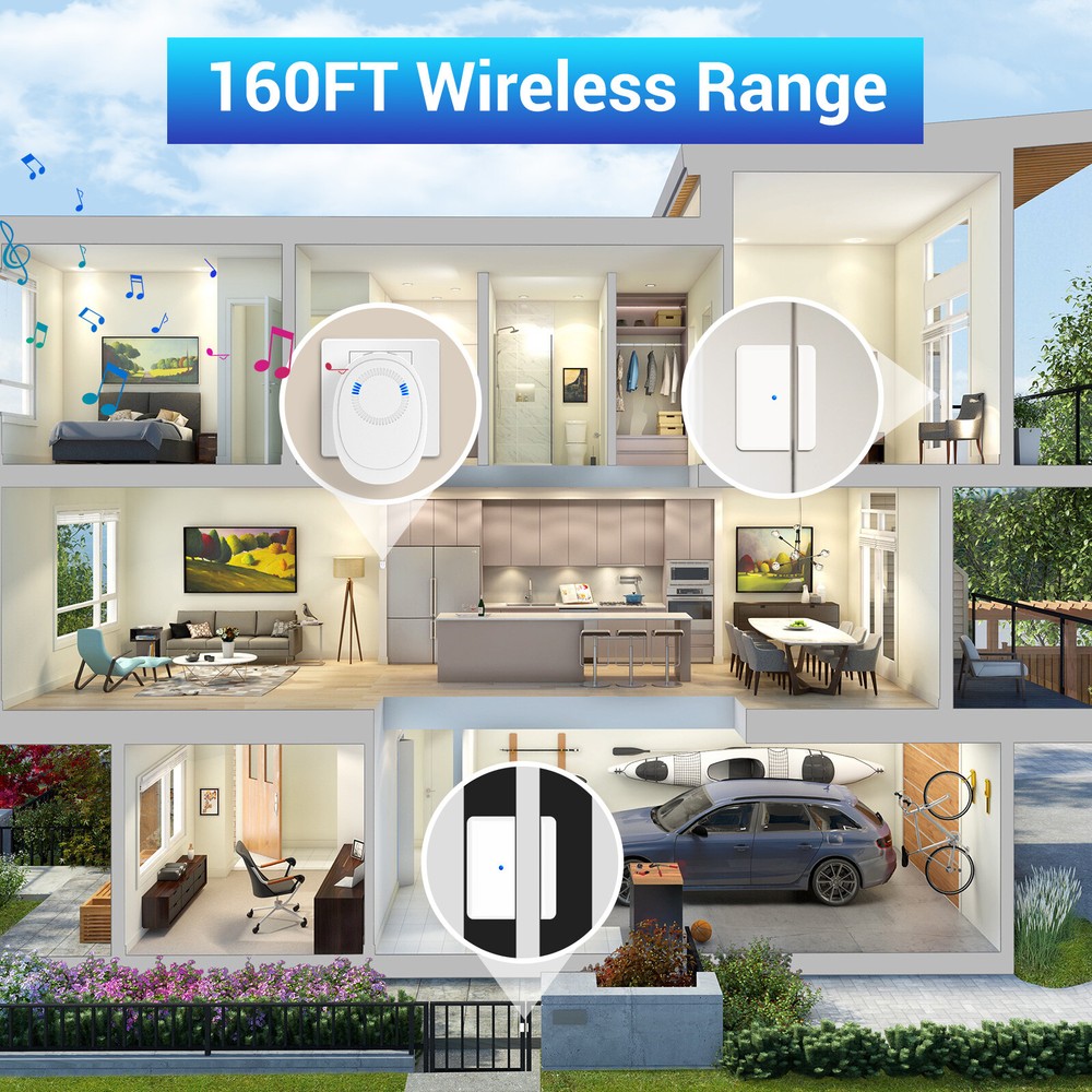 Magnetic Sensor Wireless Window Door Open Sensor Alarm 58 Chime Home Security