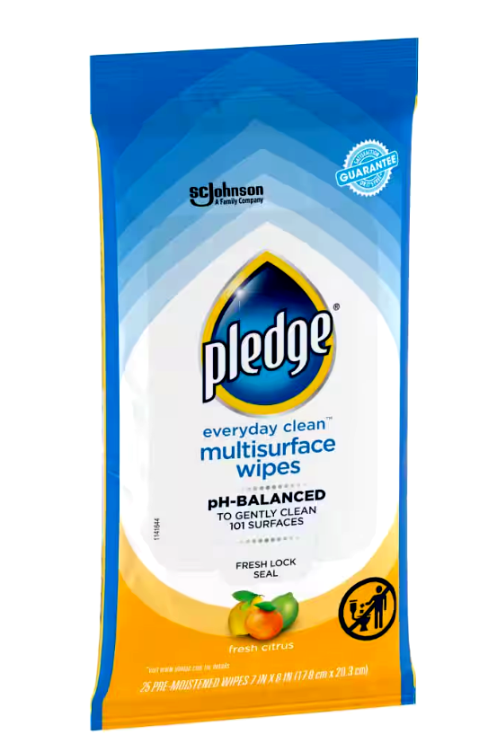 Pledge Multi-Surface Wipes, pH-Balanced formula - 25 ct.
