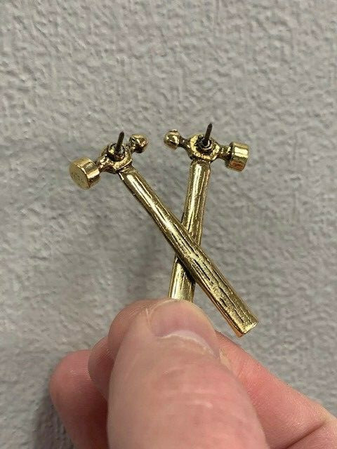 Gold Plated Double Ball Pin Hammer Biker Pin - USA MADE, support your local MC