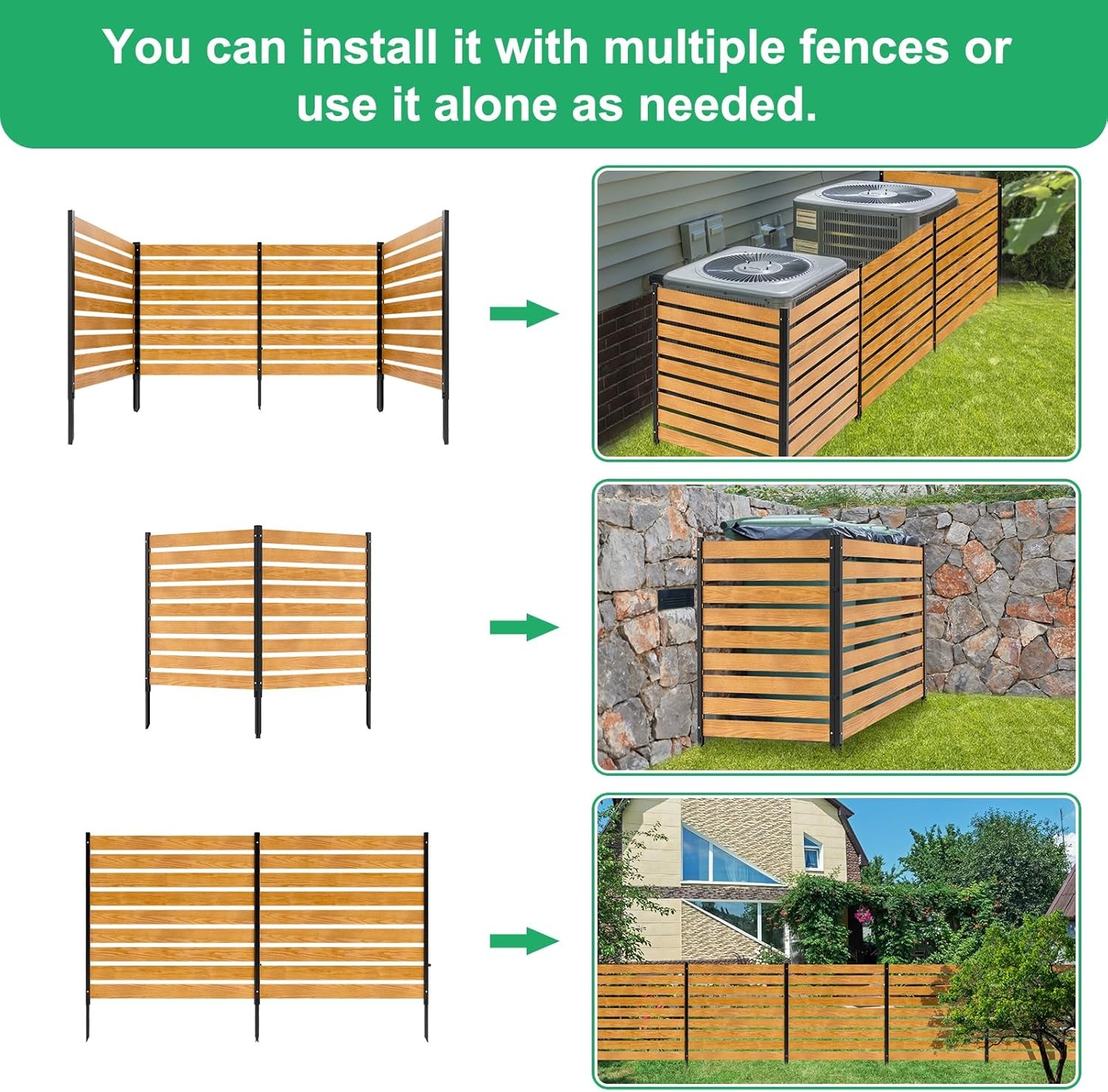 Air Conditioner Fence 1 Panel, 38" W x 60" H for Outside with Metal Stakes