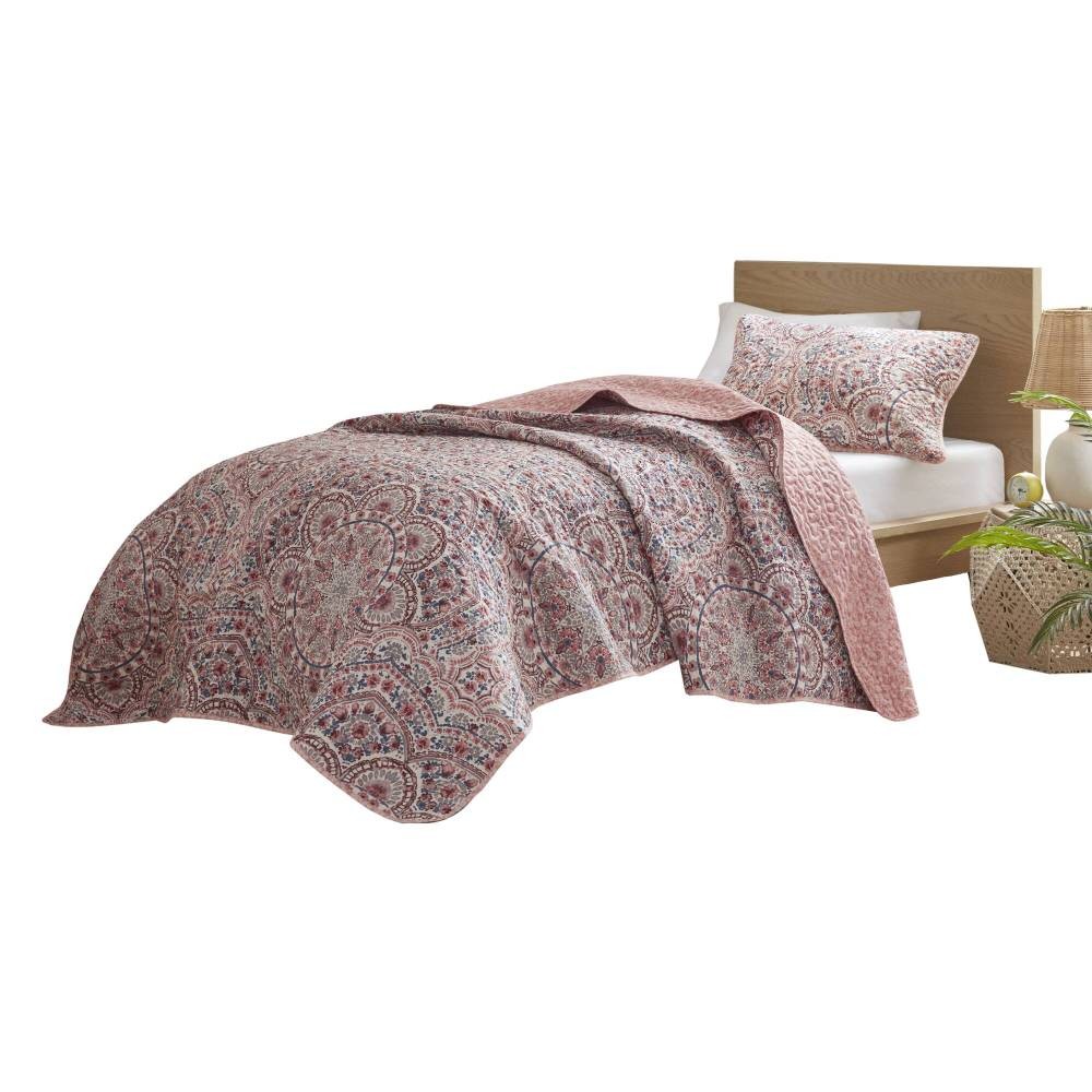 Twin Reversible Quilt Set 2pc Boho Medallion, Soft Polyester Fabric