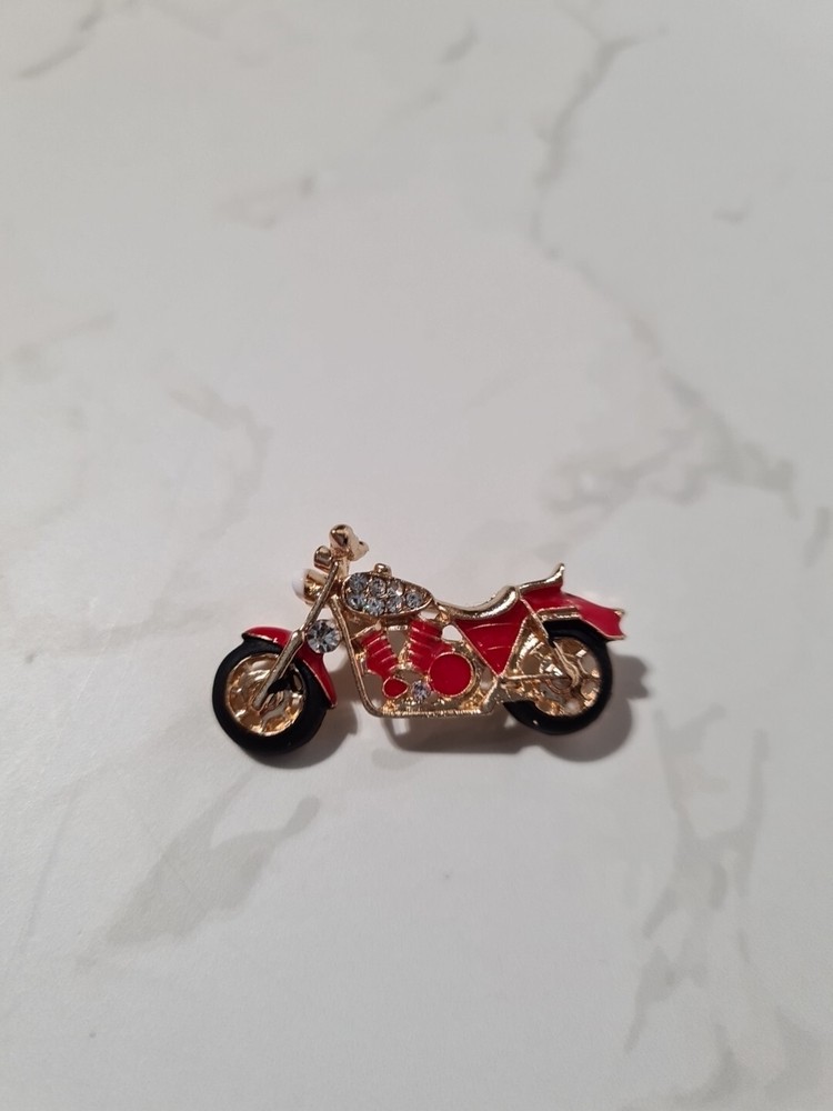 Motorbike Brooch Red & Gold