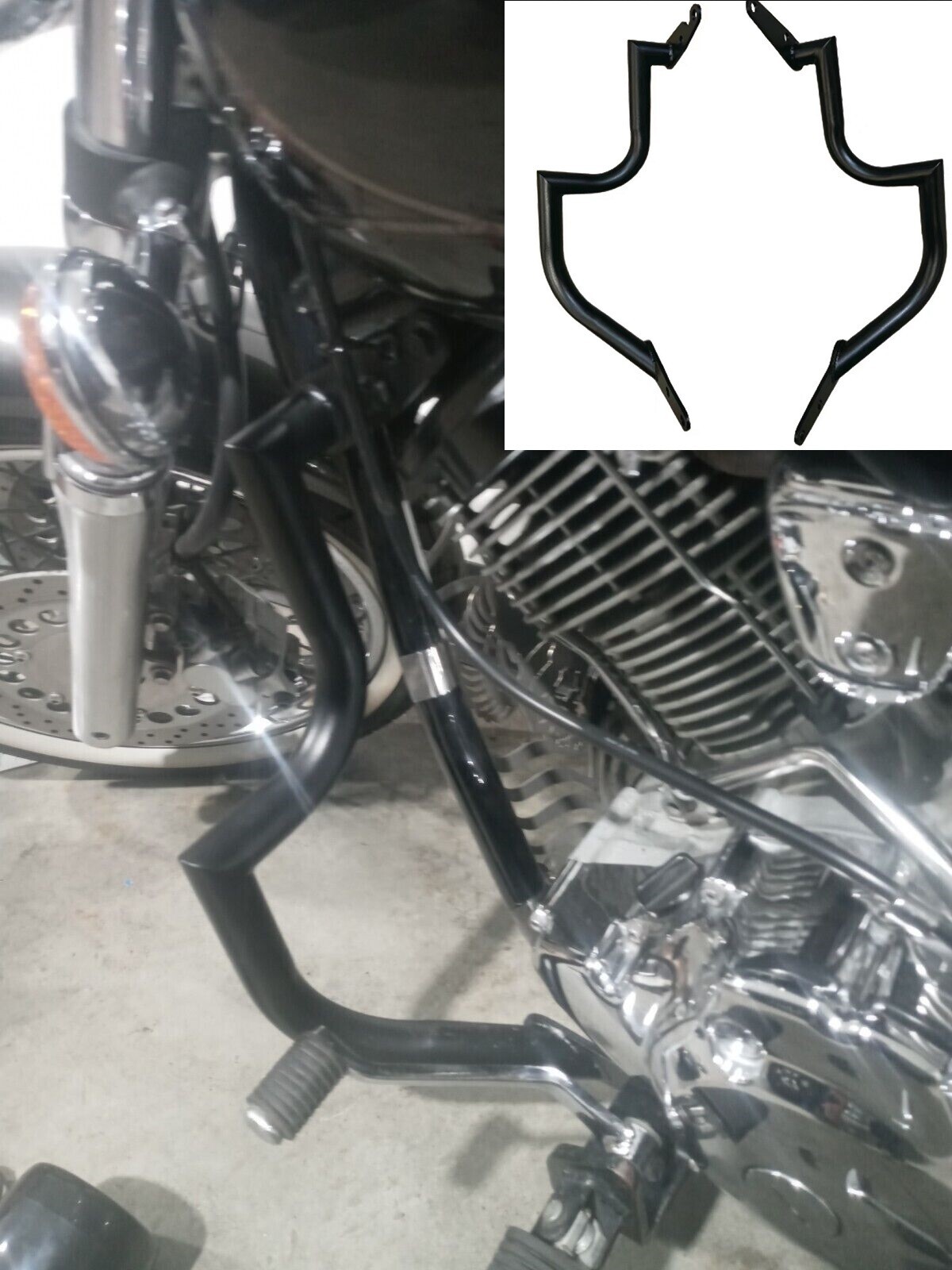 BLACK 2Pc Highway Engine Guard Crash Bar Yamaha V Star 1100 Custom and Classic