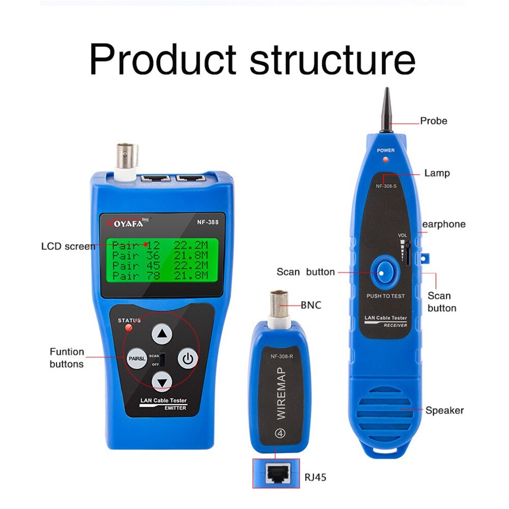 NF-388 Network Cable Tracker Detector Tester RJ45 Cable Lan Tester MeasureLength