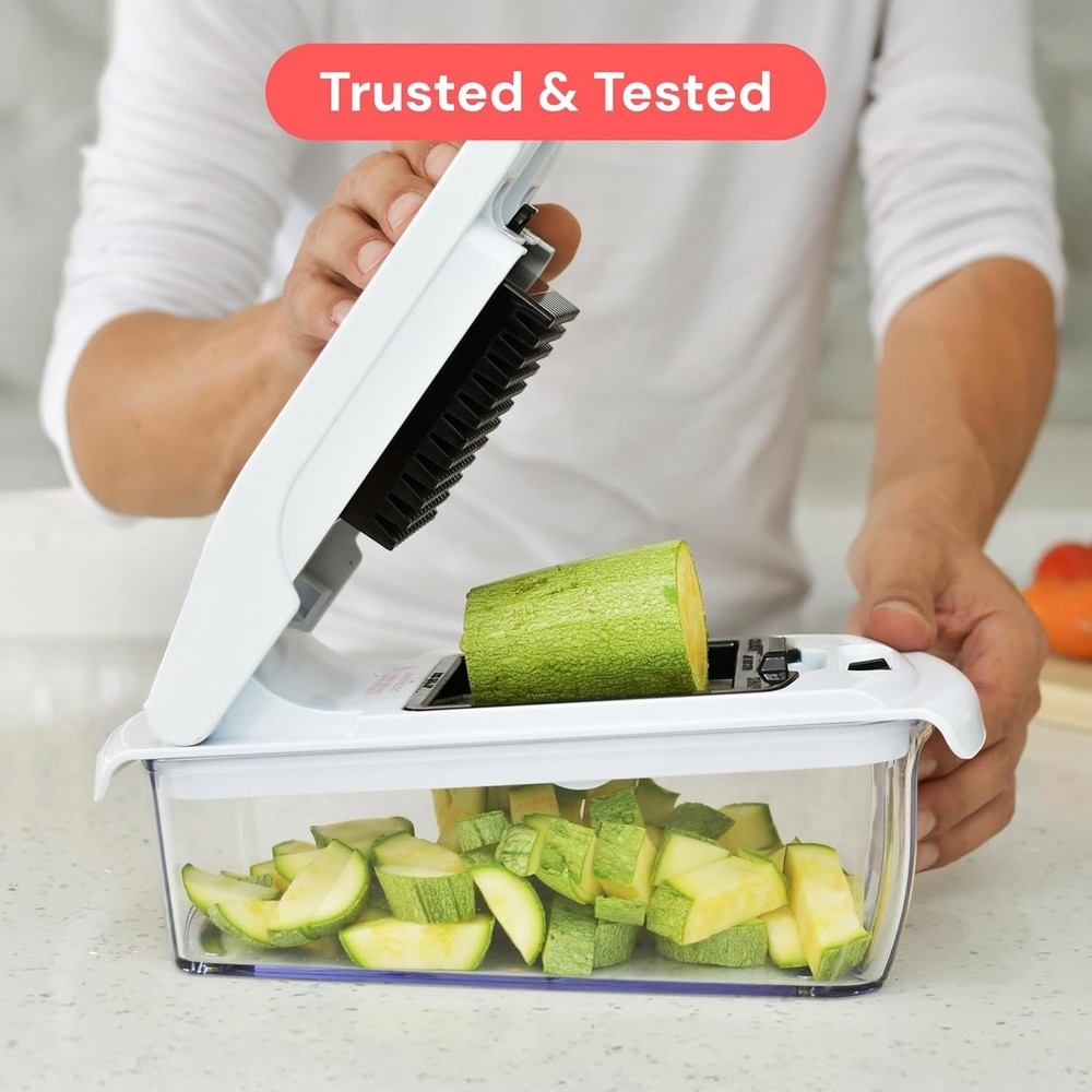 4-in-1 Vegetable Chopper & Spiralizer with Container - Easy Clean White Design