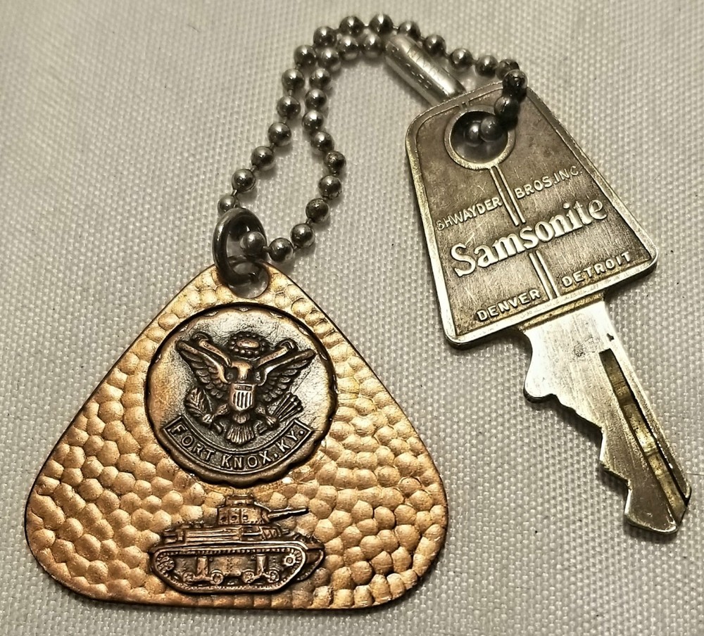1940s Lot: WW2 Fort Knox Army Tank Keychain + Samsonite Luggage Key 94