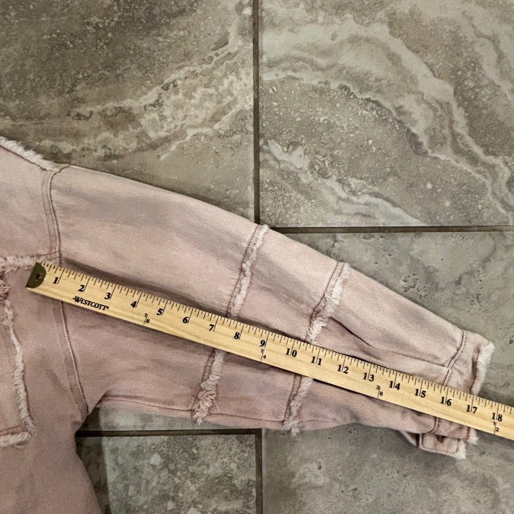 POL Pink Distressed Denim Shacket Studded Raw Hem Oversized Jacket Small