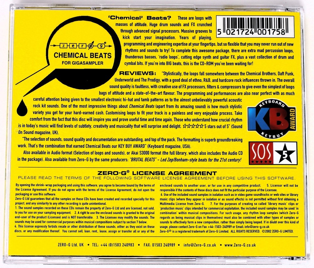 Zero-G Chemical Beats Gigsampler Format Sample/Sound Library/Sampling Double CD