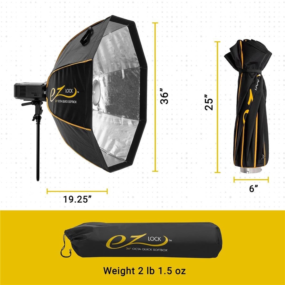 Glow EZ Lock 36" Octa Small Quick Softbox, Eight-Sided black, silver