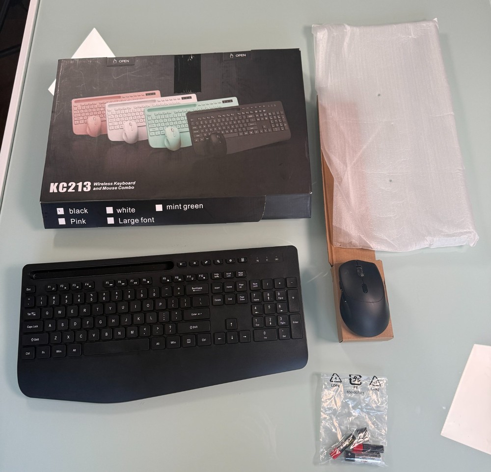 KC213 Wireless Keyboard & Mouse Combo 2.4 GHz Black Open Plug&Play  Box Untested