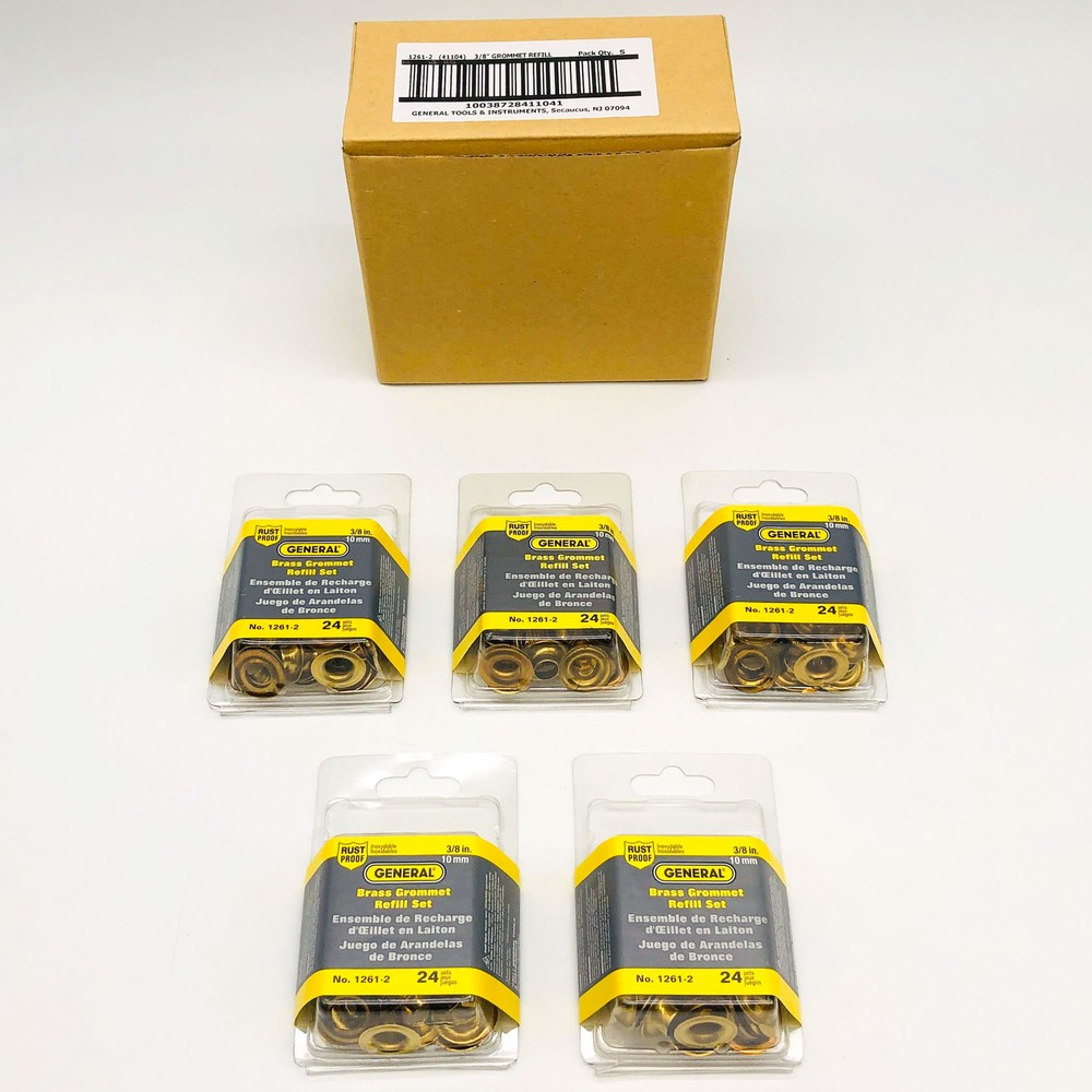 5x General Tools 1261-2 Grommet Refills Rustproof Solid Brass 3/8in (120 Sets)