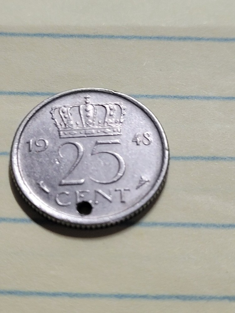 1948 NETHERLANDS 25 CENT COIN (VF)