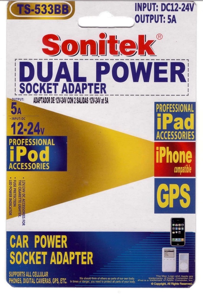 Dural Outlet Socket Auto Cigarette Lighter 12-24V DC Power Plug Adapter Splitter