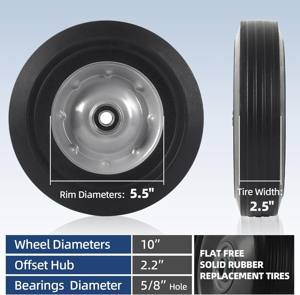 AR-PRO (2-Pack) 10''x2.5'' Flat Free Solid Rubber Replacement 10''x2.5, Black