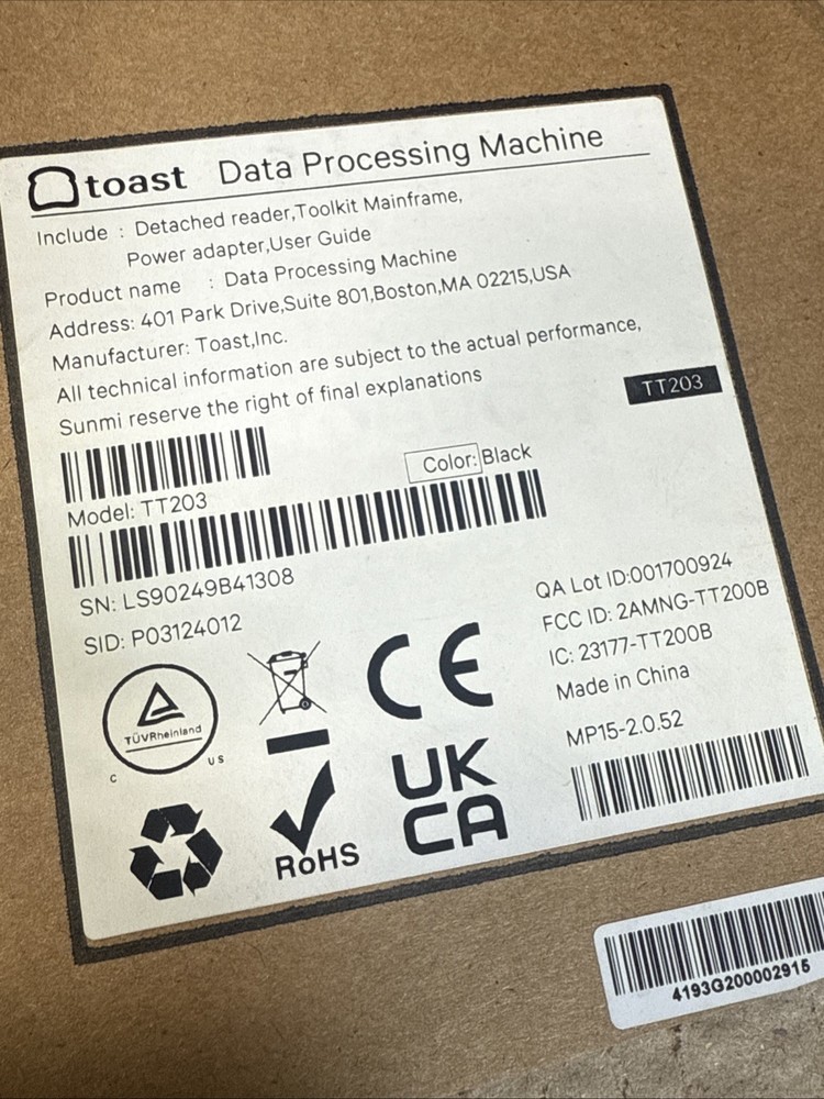 TOAST TT203 DATA PROCESSING MACHINE