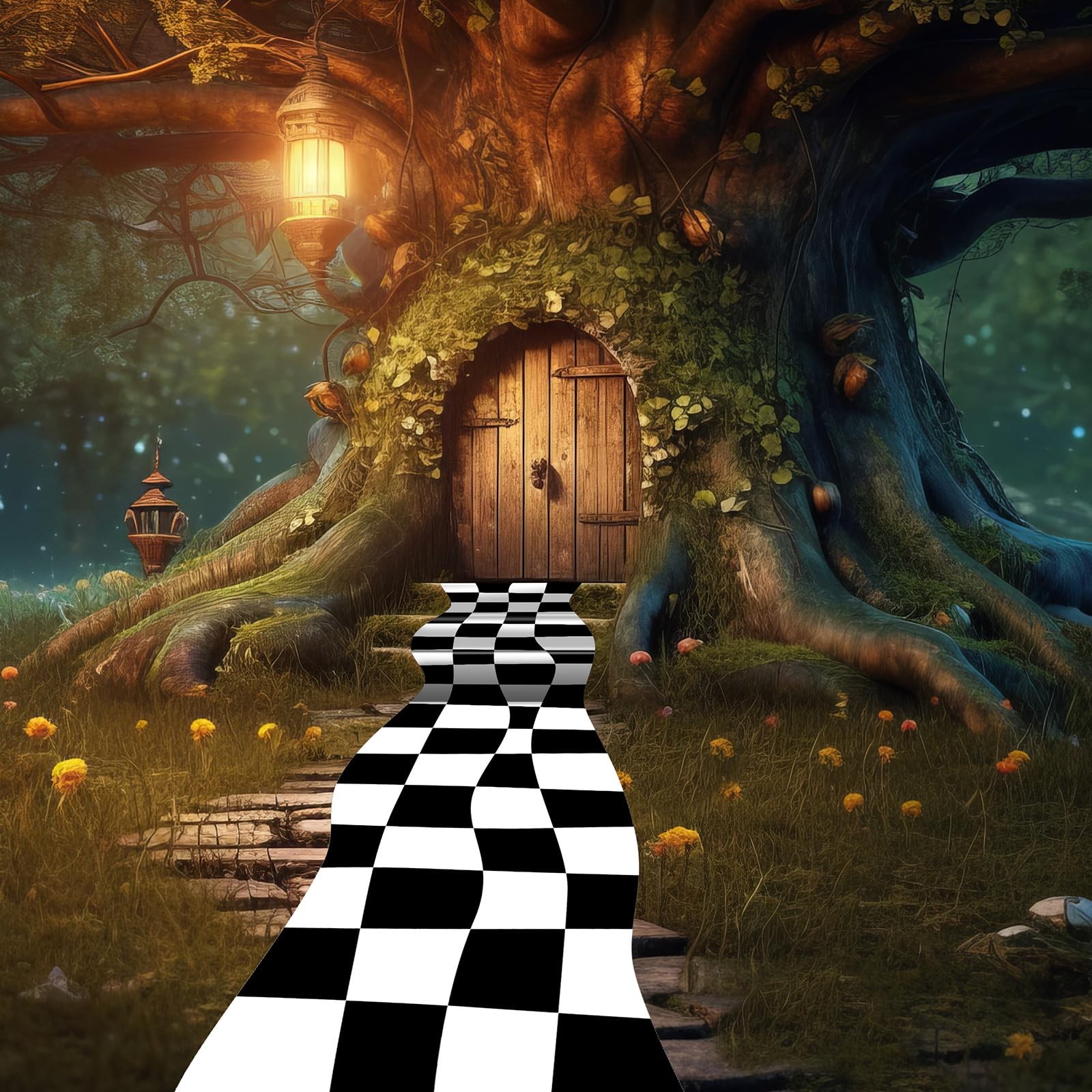 118x24 inch Checkered Aisle Runner Rug for Wonderland Birthday Party Decor