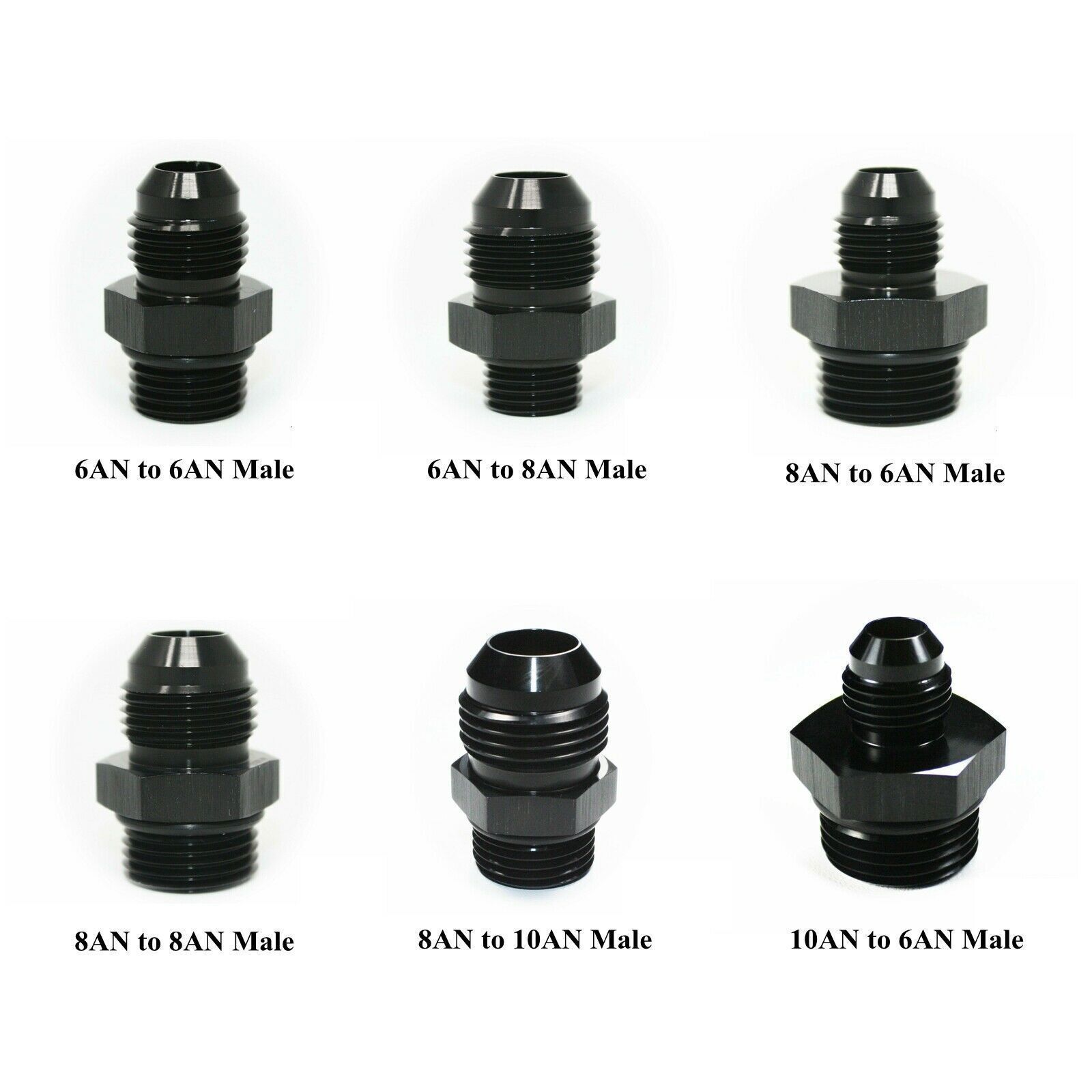 2PCS AN6 AN8 AN10 Flare to 6AN 8AN 10AN ORB Male O-Ring Fitting Adapter Black