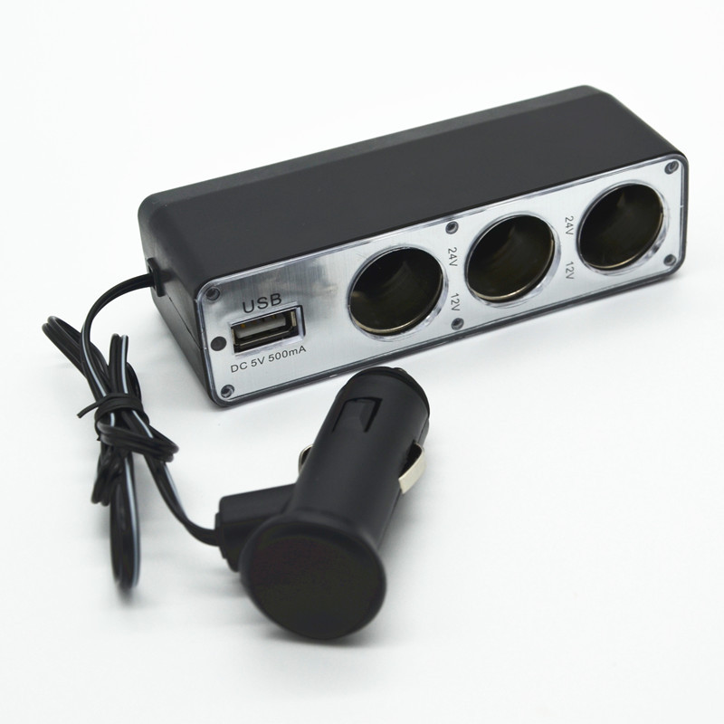 Car 3 Socket 1 USB Power Supply Cigarette Lighter Splitter Plug Charger Adapter