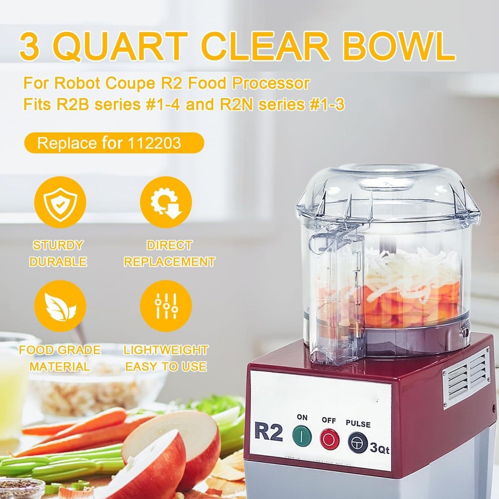 Replacement for Robot Coupe R2 112203 Food Processor 3 Quart Clear Cutter Bowl
