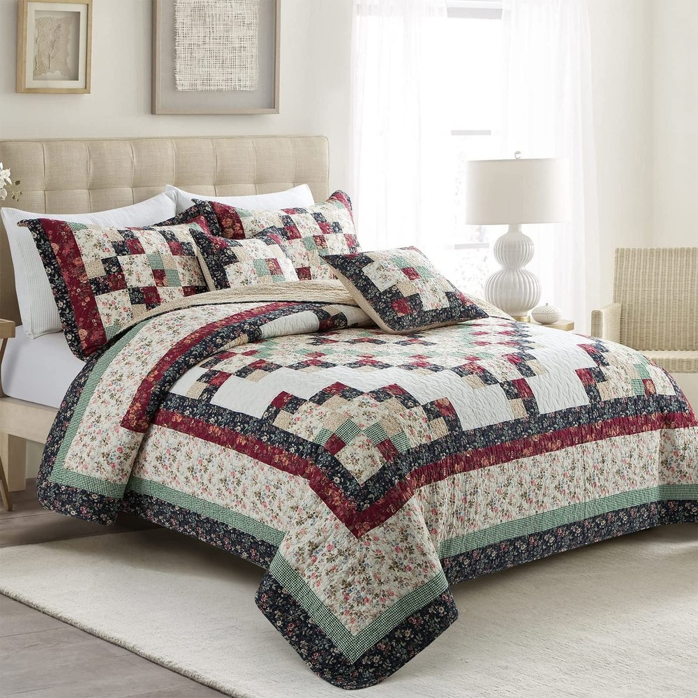 L'IRISDOM Patchwork Comforter King Size Quilt Bedding Set King, Flowerprint