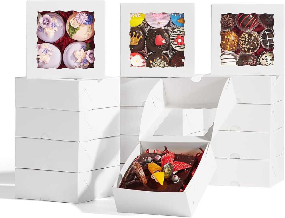 51PCS 5X5X2 Inch Bakery Boxes,Cookie Boxes with Window, Pastry Boxes for Macaroo