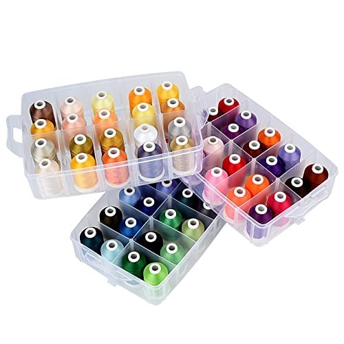 63-Color Embroidery Thread Kit - 550 Yards Each, 40WT Polyester, Stackable Box &
