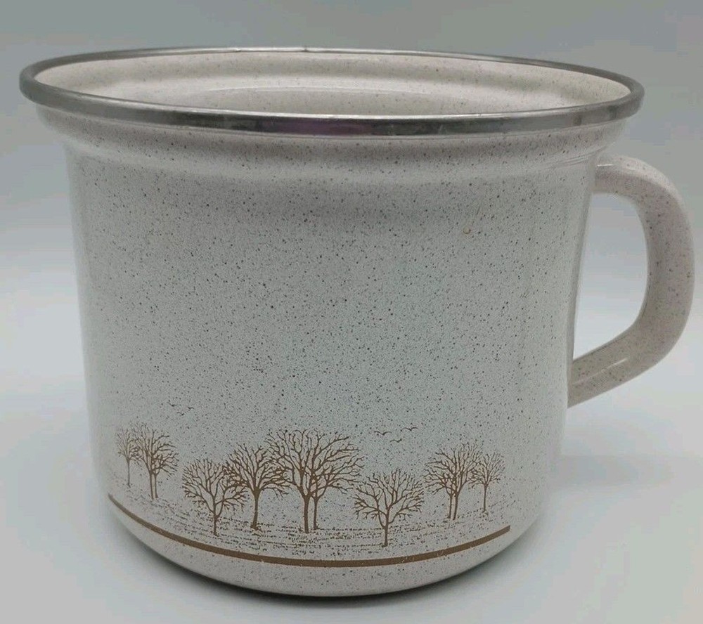 Vtg Heavy Enamelware Cookware Polish Handle Winter Trees