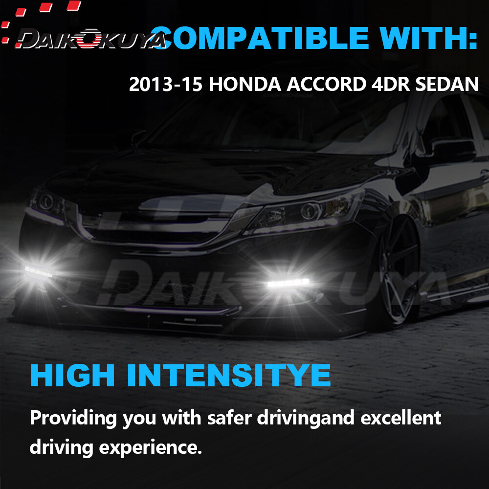 For 2013 2014 2015 Honda Accord 4DR Sedan LED Fog Lights Clear Lens Bumper Lamps
