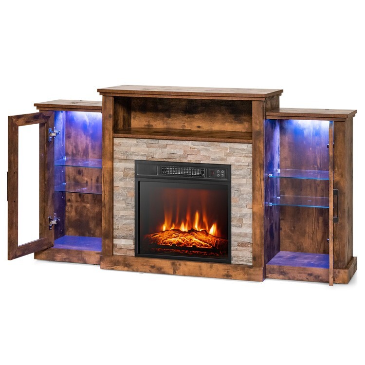 Entertainment Center Table Electric Fireplace TV Stand With Adjustable Shelves