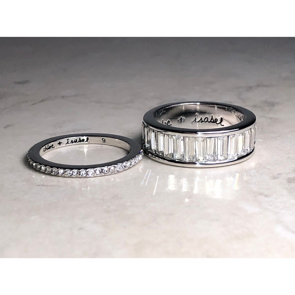 CHLOE + ISABEL baguette & stone stackable duo rings-R005