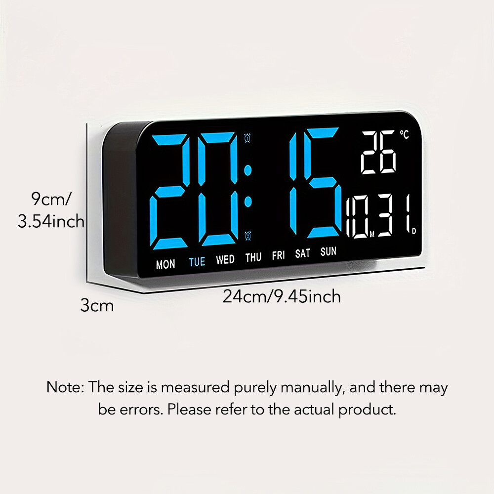 10" Digital Wall Clock Large Display with Auto-Dimming Date/Week/Temperature