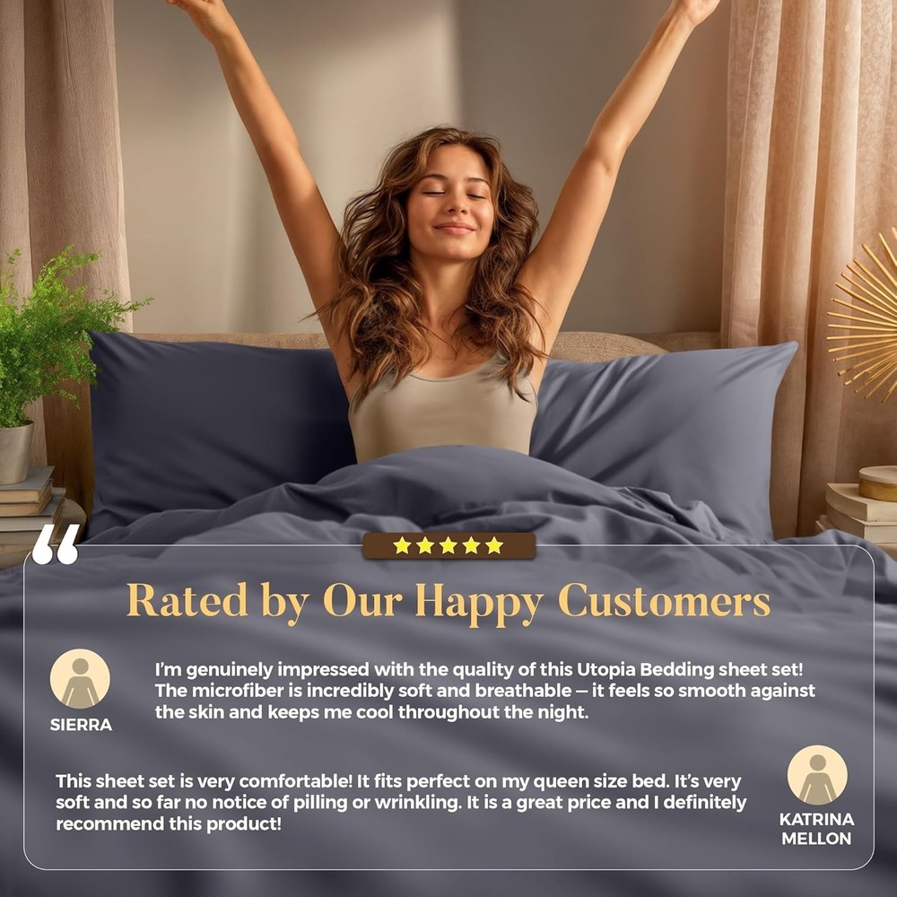 Utopia Bedding Queen Sheet Set 4 PC | Soft Microfiber Deep Pocket Grey