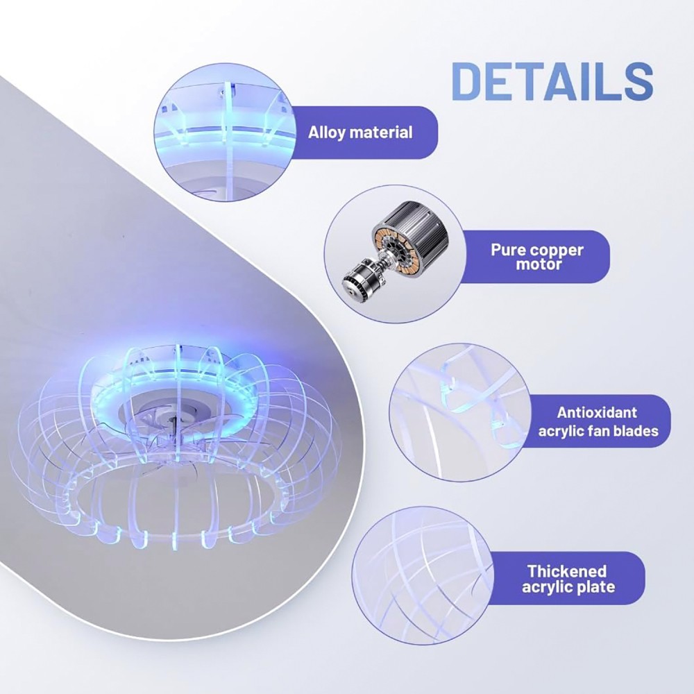 21 in Low Profile Bladeless Ceiling Fan Remote 6 Wind Speeds Reversible