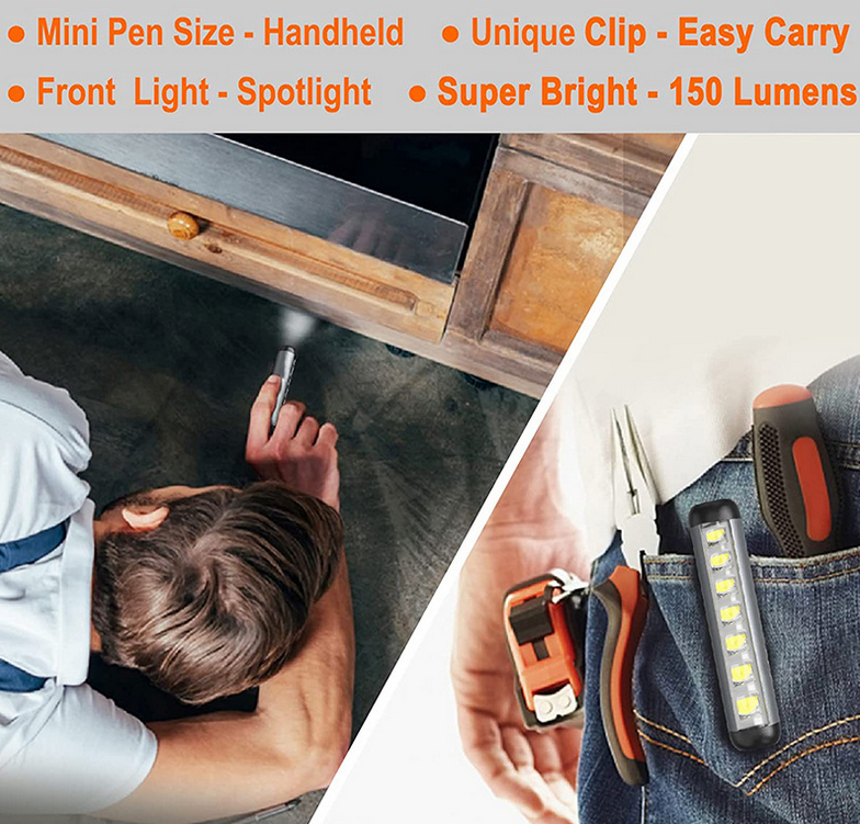 Magnetic Penlight Pocket COB Work Light Rechargeable LED Flashlight Waterproof