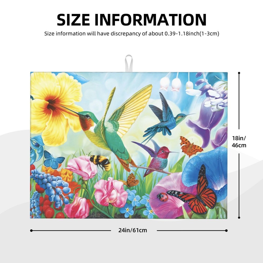 Spring Dish Drying Mat for Kitchen Counter Bird Flower Microfiber Drying Pad XL
