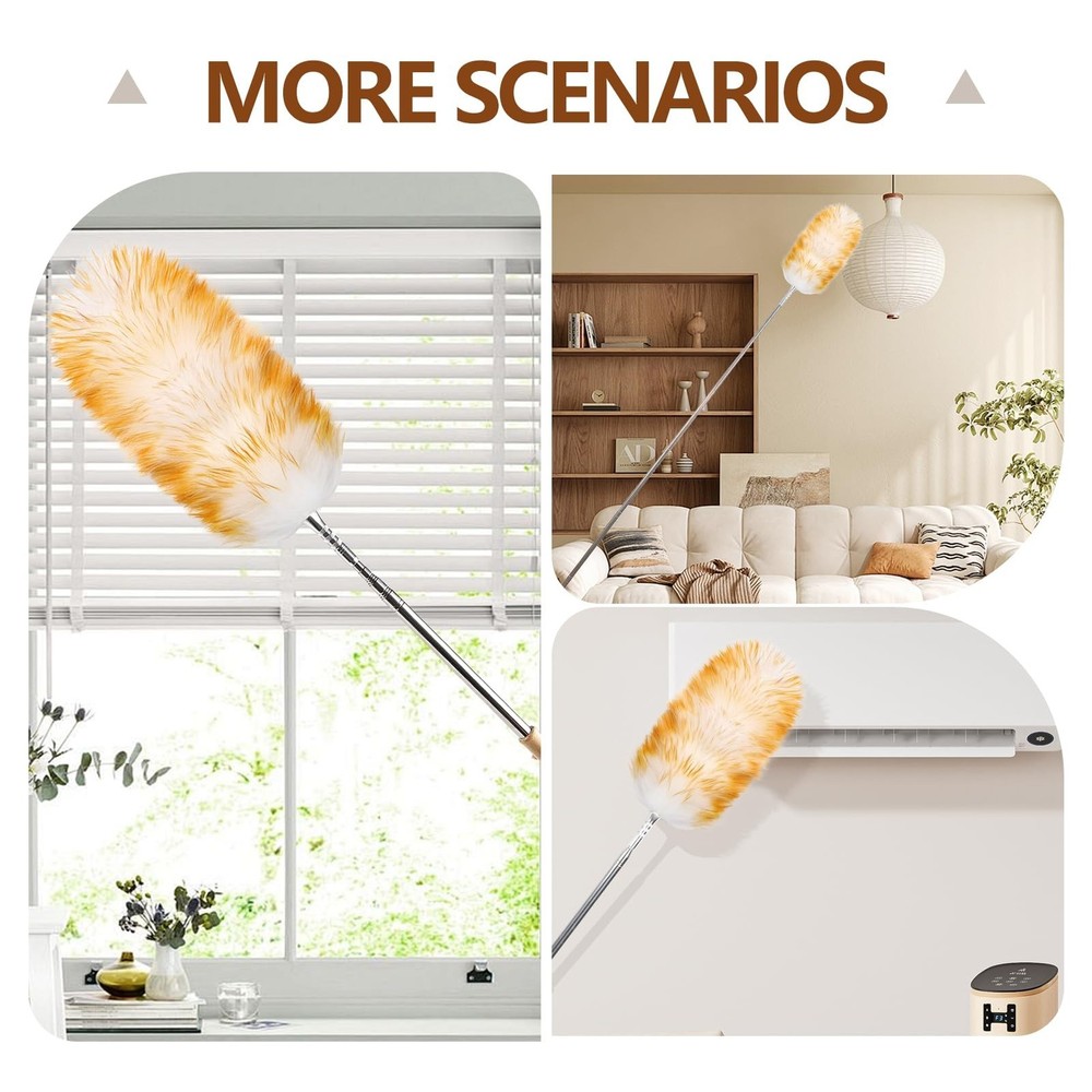 Lambswool Duster for Cleaning with Solid Wooden Handle Leather Hang Strap 87....