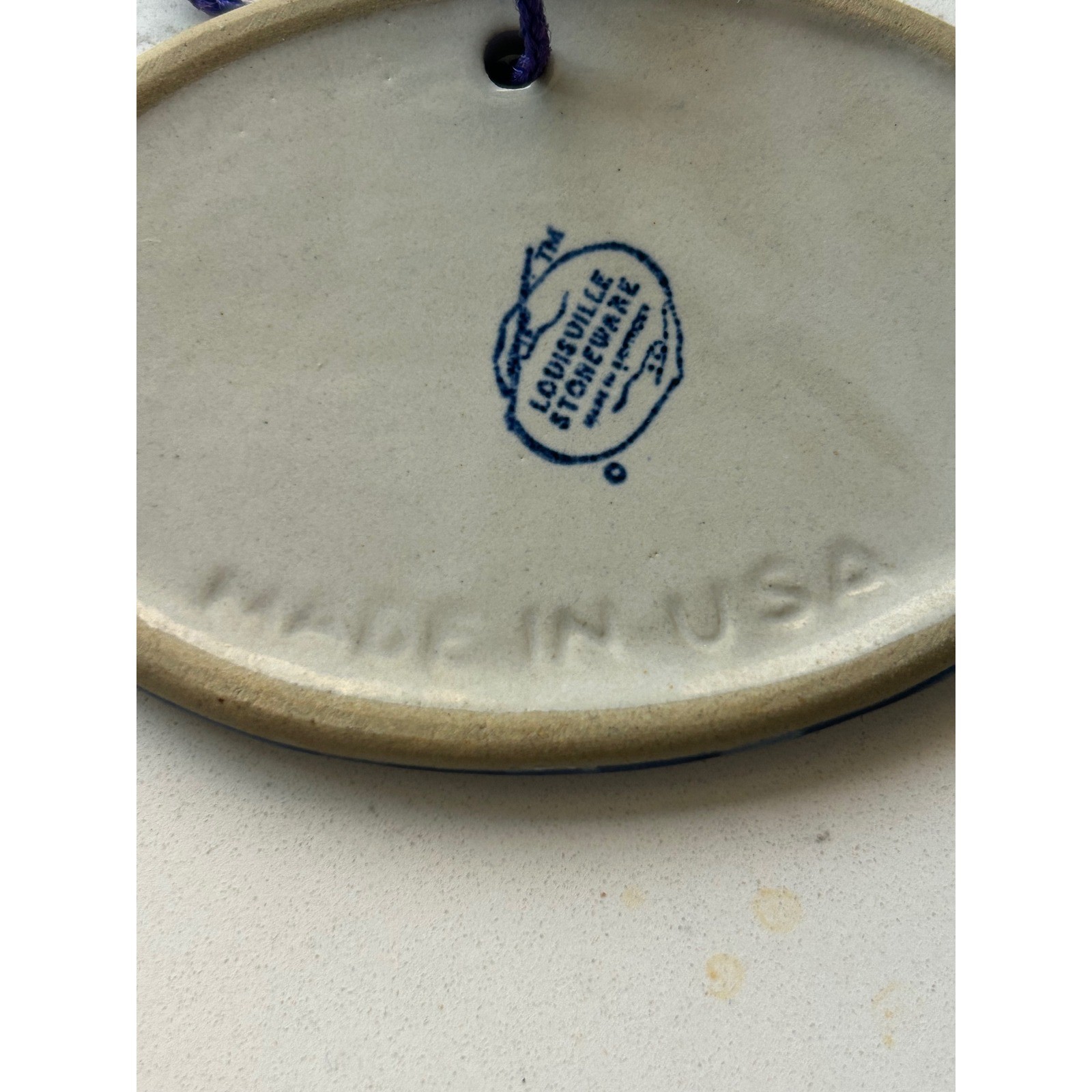 Louisville Stoneware Angel Ornament Trumpet Ceramic Handmade USA Blue