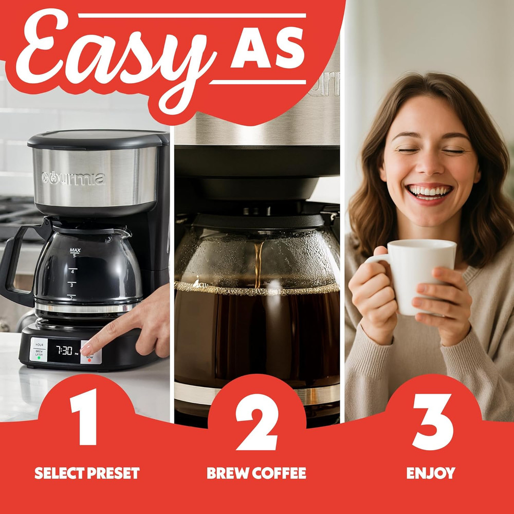Drip Coffee Maker – 5 Cup One-Touch Brew Pause & Serve Adjustable 4 Hr Keep Warm