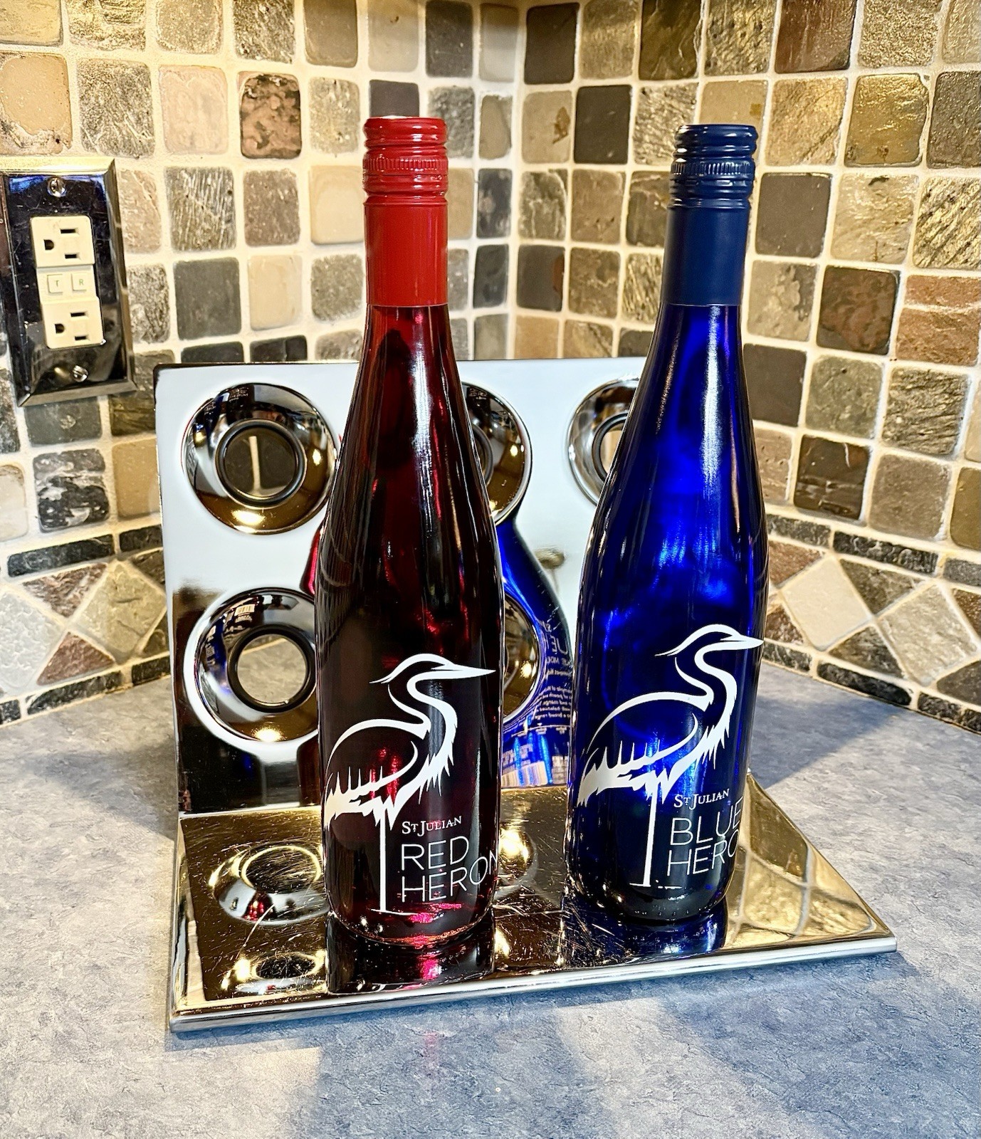 Vintage Mid Century 1960s 70s Geometric Free Floating Chrome Wine Rack Holder