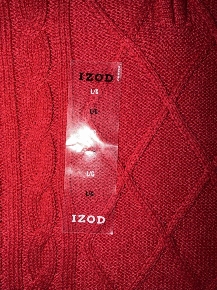 IZOD Mens Red Cable Knit Quarter Zip Pullover L NWT