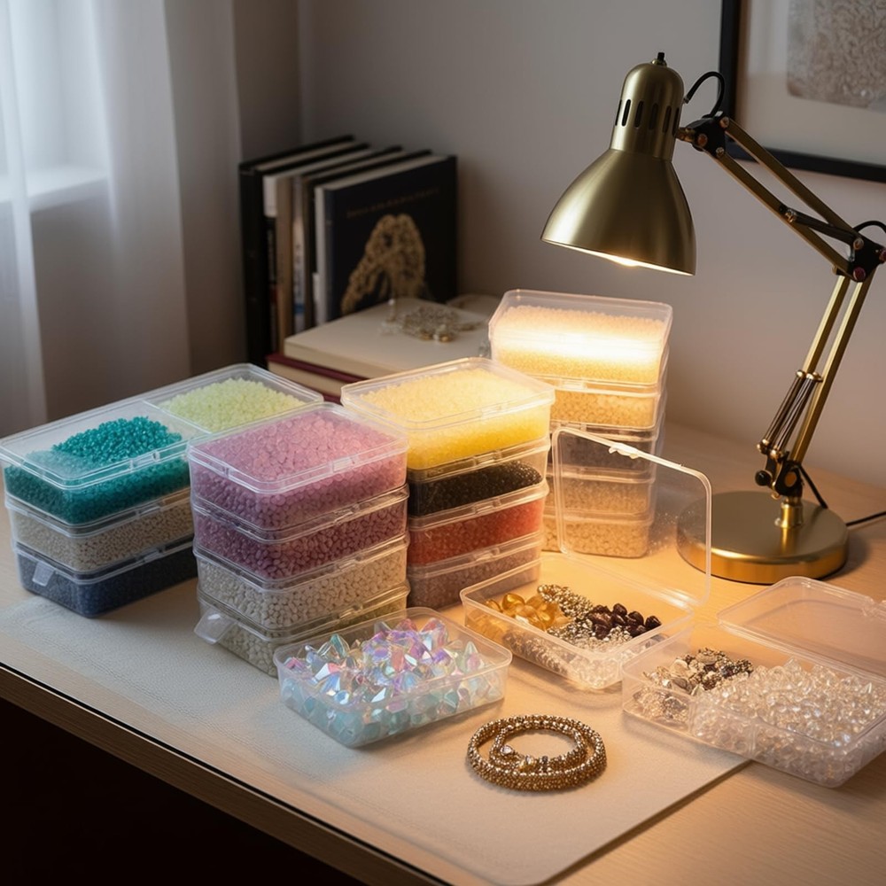 12 Pack Rectangular Clear Plastic Storage Containers with Hinged Lid for Bead...