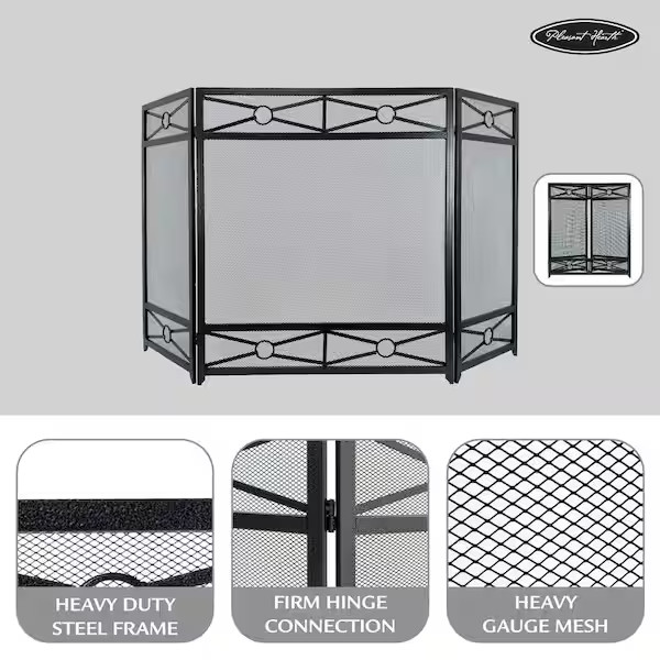 Sheffield 3-Panel Fireplace Screen in Vintage Iron