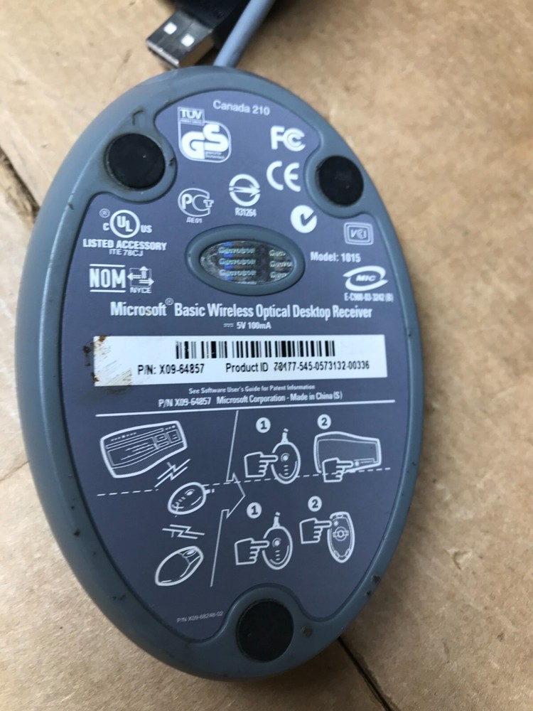 Microsoft Basic Wireless Optical Desktop Receiver X09-64857 USB PS/2 1015