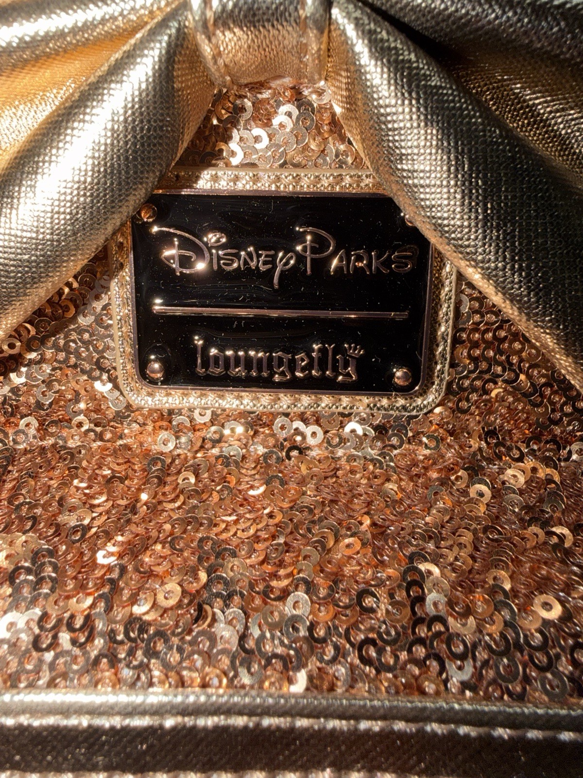 Loungefly Disney Minnie Mouse Rose Gold Sequin Mini Backpack Handbag