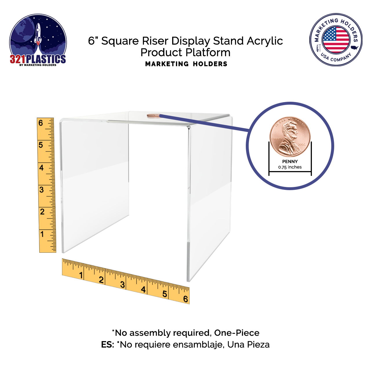 6" Square Riser Display Showcase Stand Acrylic Product Platform 3 Sided Riser