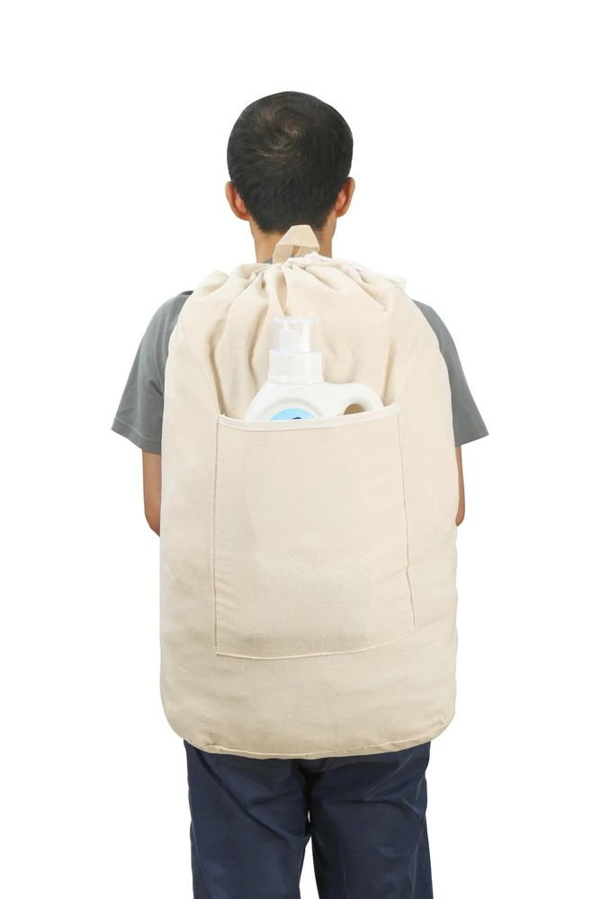 Canvas Laundry bag Washable backpack Adjustable Straps Large Front Pocket