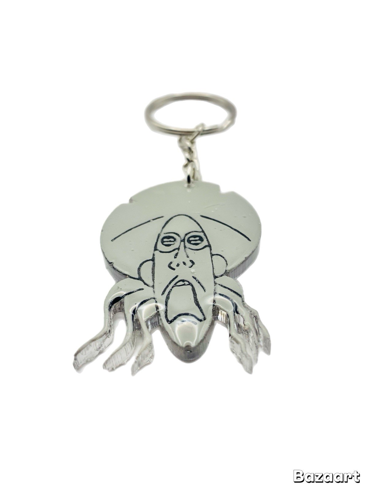 Coraline Inspired Handmade Resin Keychain, Button Eyes Handmade Resin Face Head