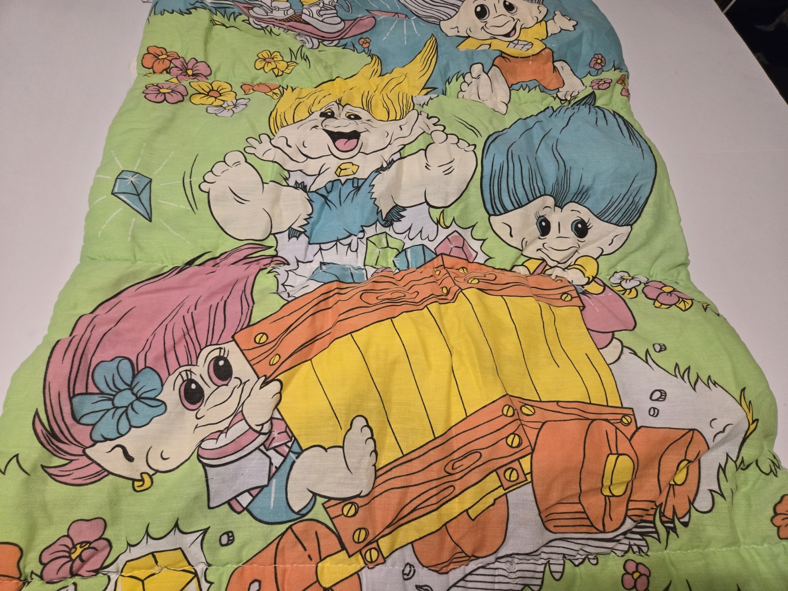 Vintage Sleeping Bag 1992 Treasure Trolls Ace Novelty 90s Kids Camp Blanket